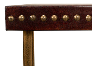 Sarreid Laptop Table - Elegant Antique Brown Leather With Brass Base, Stylish Iron And Mdf Design For Home Office Brown  52627