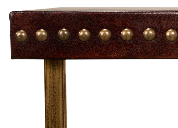 Sarreid Laptop Table - Elegant Antique Brown Leather With Brass Base, Stylish Iron And Mdf Design For Home Office Brown  52627