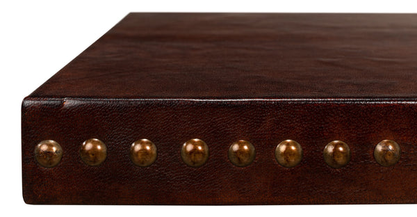 Sarreid Laptop Table - Elegant Antique Brown Leather With Brass Base, Stylish Iron And Mdf Design For Home Office Brown  52627