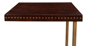 Sarreid Laptop Table - Elegant Antique Brown Leather With Brass Base, Stylish Iron And Mdf Design For Home Office Brown  52627