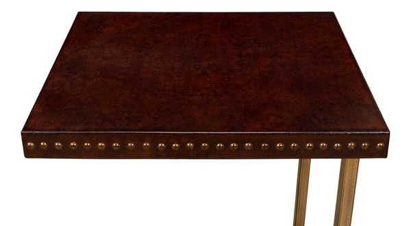 Sarreid Laptop Table - Elegant Antique Brown Leather With Brass Base, Stylish Iron And Mdf Design For Home Office Brown  52627