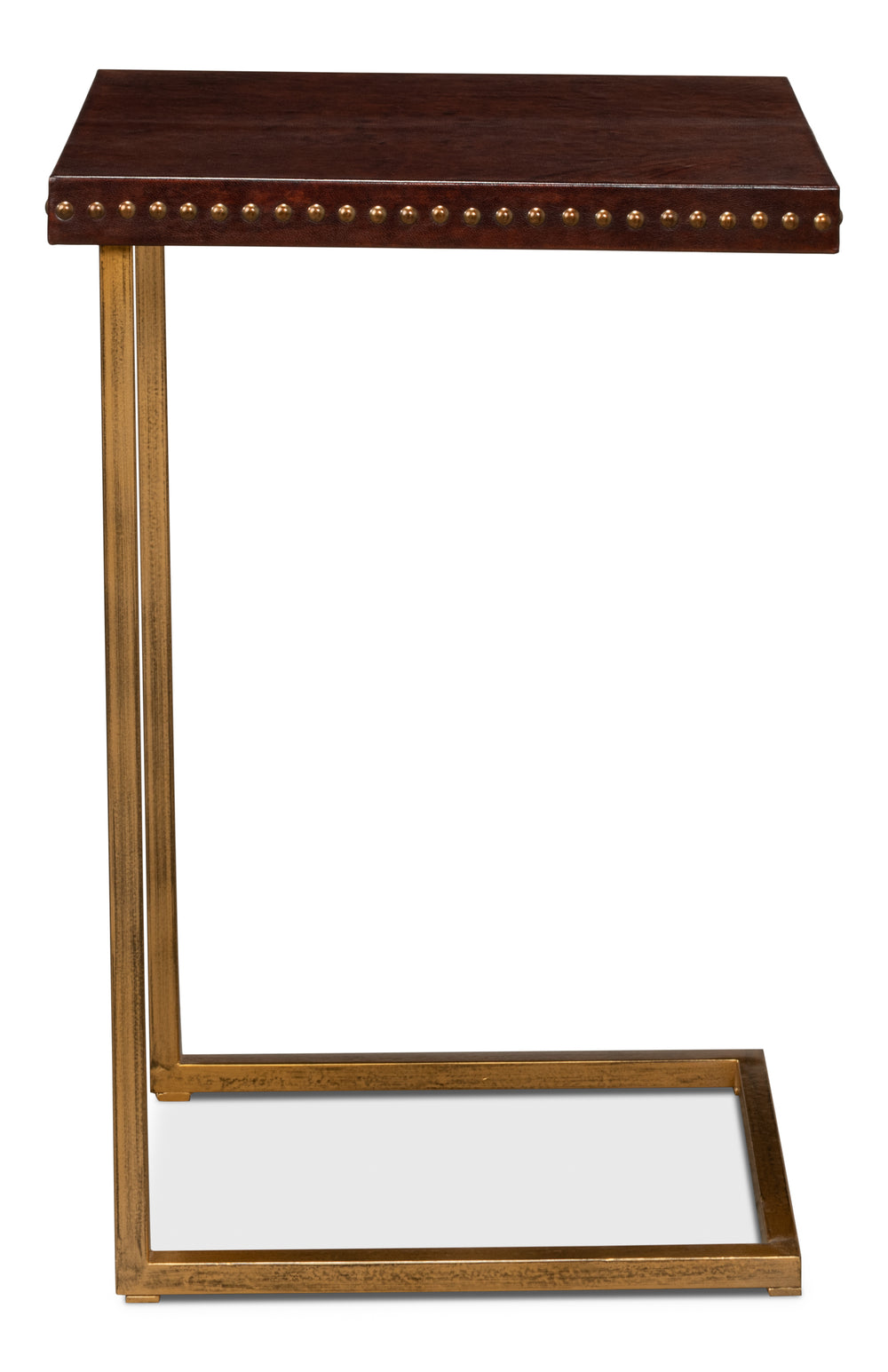 Sarreid Laptop Table - Elegant Antique Brown Leather With Brass Base, Stylish Iron And Mdf Design For Home Office Brown  52627