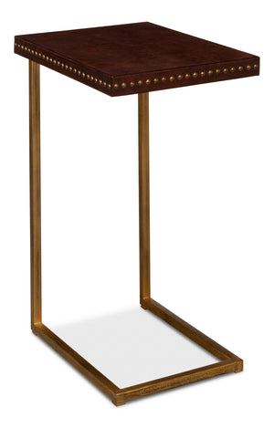 Sarreid Laptop Table - Elegant Antique Brown Leather With Brass Base, Stylish Iron And Mdf Design For Home Office Brown  52627