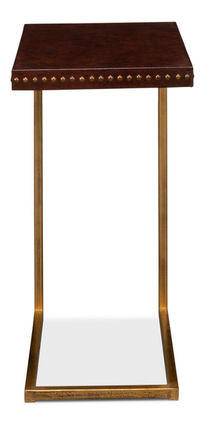 Sarreid Laptop Table - Elegant Antique Brown Leather With Brass Base, Stylish Iron And Mdf Design For Home Office Brown  52627