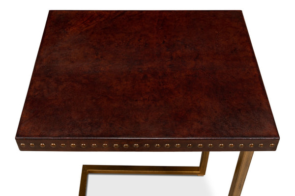 Sarreid Laptop Table - Elegant Antique Brown Leather With Brass Base, Stylish Iron And Mdf Design For Home Office Brown  52627