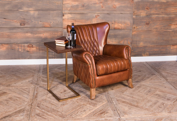 Sarreid Laptop Table - Elegant Antique Brown Leather With Brass Base, Stylish Iron And Mdf Design For Home Office Brown  52627