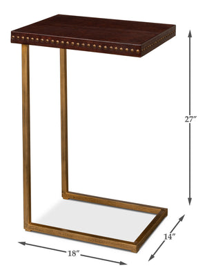 Sarreid Laptop Table - Elegant Antique Brown Leather With Brass Base, Stylish Iron And Mdf Design For Home Office Brown  52627