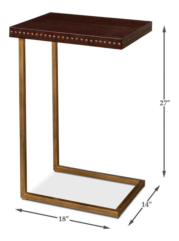 Sarreid Laptop Table - Elegant Antique Brown Leather With Brass Base, Stylish Iron And Mdf Design For Home Office Brown  52627