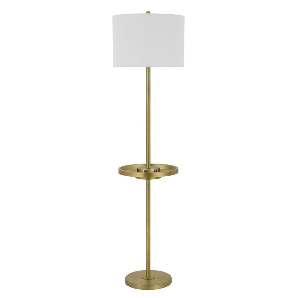 HomeRoots 62" Versatile Tray Table Floor Lamp with USB Port and Chic White Drum Shade for Modern Interiors 526288