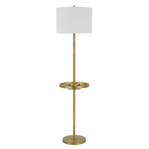 HomeRoots 62" Versatile Tray Table Floor Lamp with USB Port and Chic White Drum Shade for Modern Interiors 526288