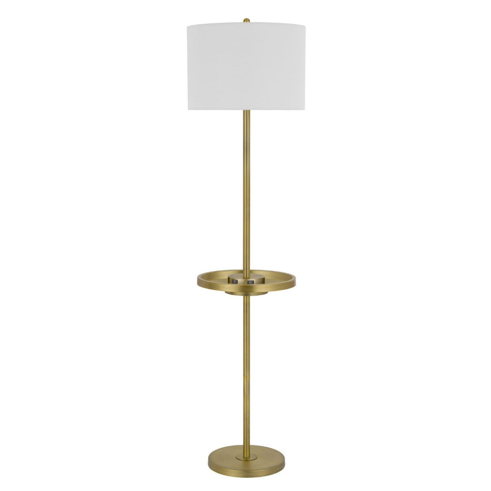 HomeRoots 62" Versatile Tray Table Floor Lamp with USB Port and Chic White Drum Shade for Modern Interiors 526288