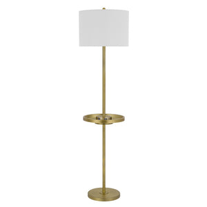 HomeRoots 62" Versatile Tray Table Floor Lamp with USB Port and Chic White Drum Shade for Modern Interiors 526288