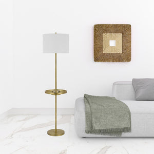 HomeRoots 62" Versatile Tray Table Floor Lamp with USB Port and Chic White Drum Shade for Modern Interiors 526288