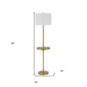 HomeRoots 62" Versatile Tray Table Floor Lamp with USB Port and Chic White Drum Shade for Modern Interiors 526288