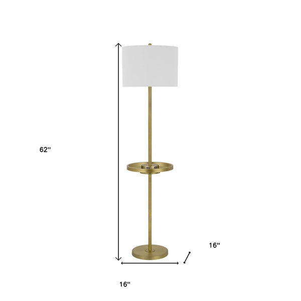 HomeRoots 62" Versatile Tray Table Floor Lamp with USB Port and Chic White Drum Shade for Modern Interiors 526288