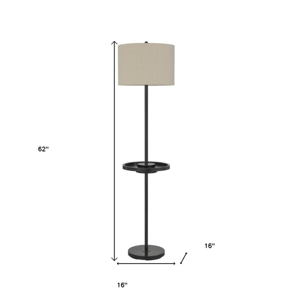 HomeRoots 62" Elegant Bronze Tray Table Floor Lamp with USB Charging & Dimmable Shade for Stylish Ambiance 526289