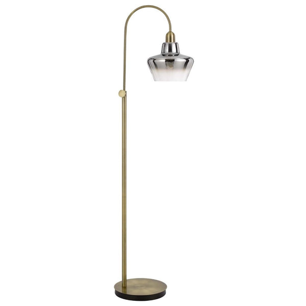 HomeRoots 61" Brass Adjustable Arc Floor Lamp - Elegant Antiqued Glass Shade for Stylish Ambient Lighting 526292