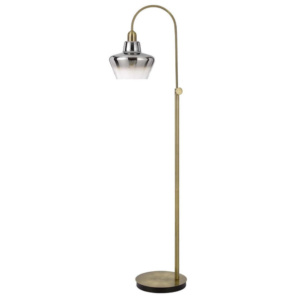 HomeRoots 61" Brass Adjustable Arc Floor Lamp - Elegant Antiqued Glass Shade for Stylish Ambient Lighting 526292