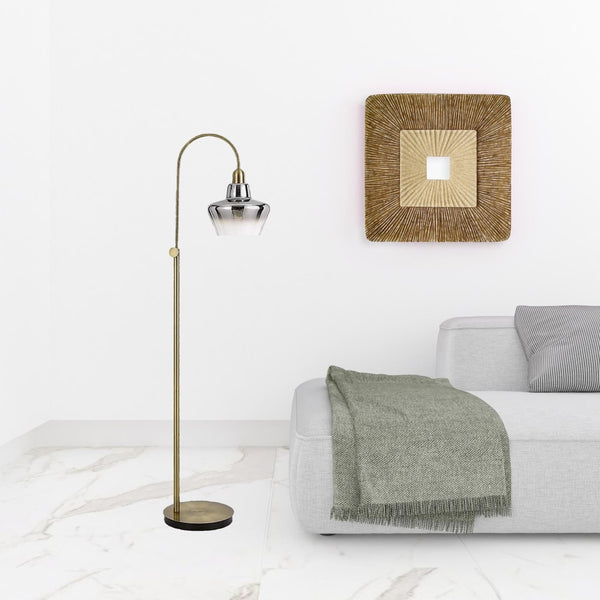 HomeRoots 61" Brass Adjustable Arc Floor Lamp - Elegant Antiqued Glass Shade for Stylish Ambient Lighting 526292