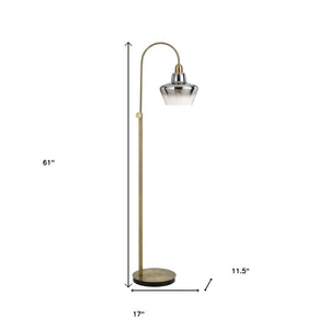 HomeRoots 61" Brass Adjustable Arc Floor Lamp - Elegant Antiqued Glass Shade for Stylish Ambient Lighting 526292