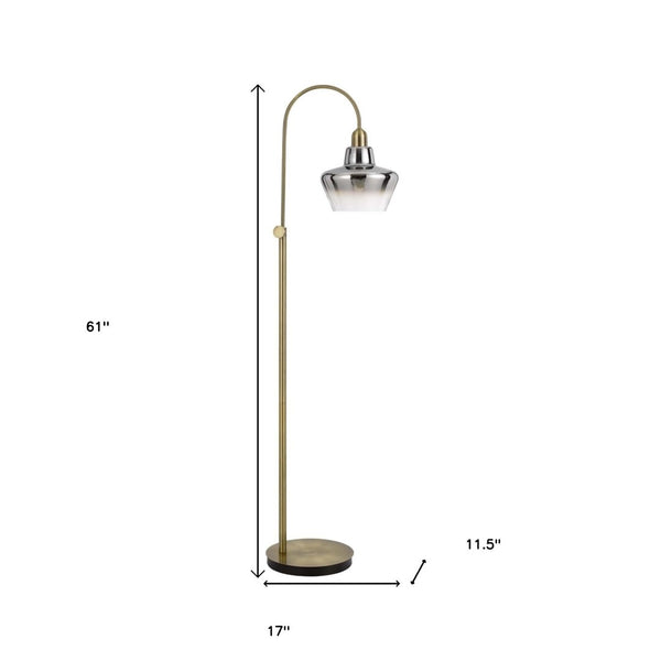 HomeRoots 61" Brass Adjustable Arc Floor Lamp - Elegant Antiqued Glass Shade for Stylish Ambient Lighting 526292
