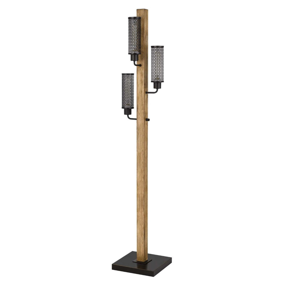 HomeRoots 61" Brown Three-Light Floor Lamp with Black Shade - Stylish, Adjustable Lighting for Any Room 526293