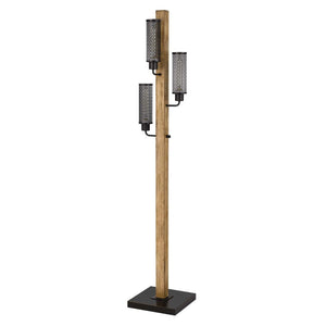 HomeRoots 61" Brown Three-Light Floor Lamp with Black Shade - Stylish, Adjustable Lighting for Any Room 526293