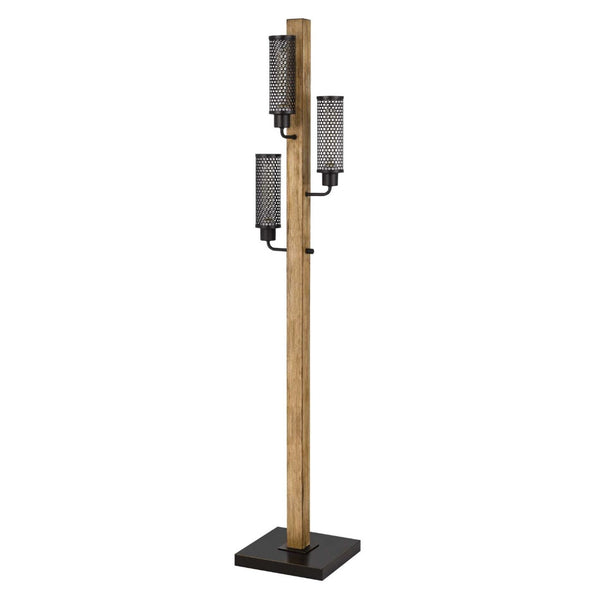 HomeRoots 61" Brown Three-Light Floor Lamp with Black Shade - Stylish, Adjustable Lighting for Any Room 526293