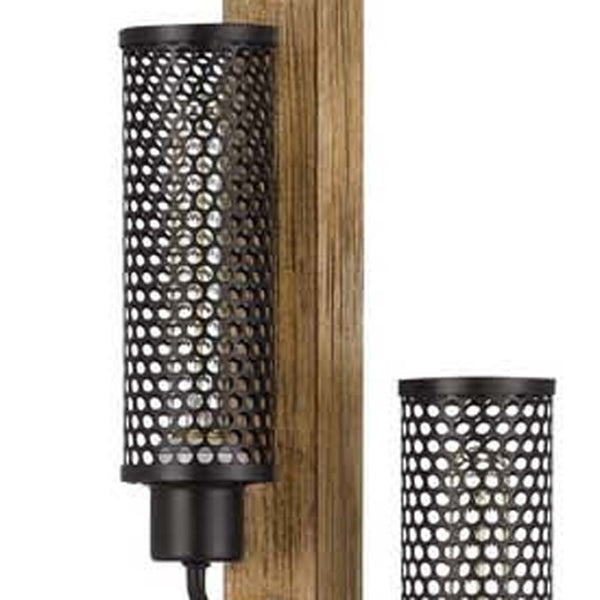 HomeRoots 61" Brown Three-Light Floor Lamp with Black Shade - Stylish, Adjustable Lighting for Any Room 526293
