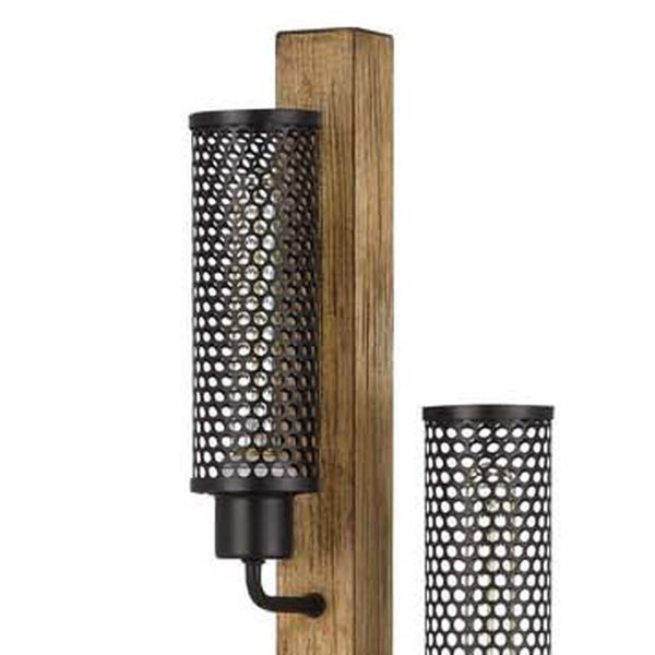 HomeRoots 61" Brown Three-Light Floor Lamp with Black Shade - Stylish, Adjustable Lighting for Any Room 526293