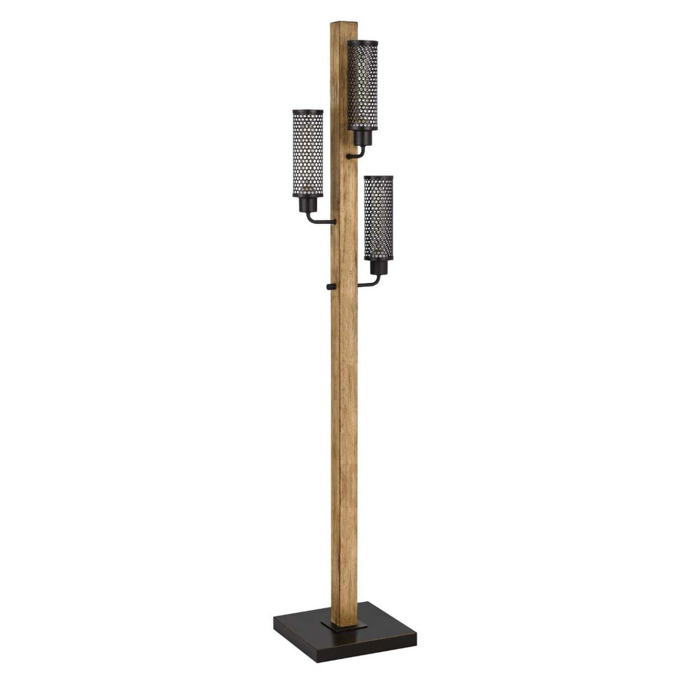 HomeRoots 61" Brown Three-Light Floor Lamp with Black Shade - Stylish, Adjustable Lighting for Any Room 526293