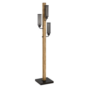HomeRoots 61" Brown Three-Light Floor Lamp with Black Shade - Stylish, Adjustable Lighting for Any Room 526293