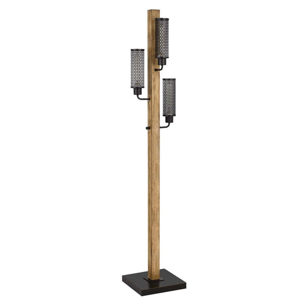 HomeRoots 61" Brown Three-Light Floor Lamp with Black Shade - Stylish, Adjustable Lighting for Any Room 526293