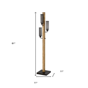 HomeRoots 61" Brown Three-Light Floor Lamp with Black Shade - Stylish, Adjustable Lighting for Any Room 526293