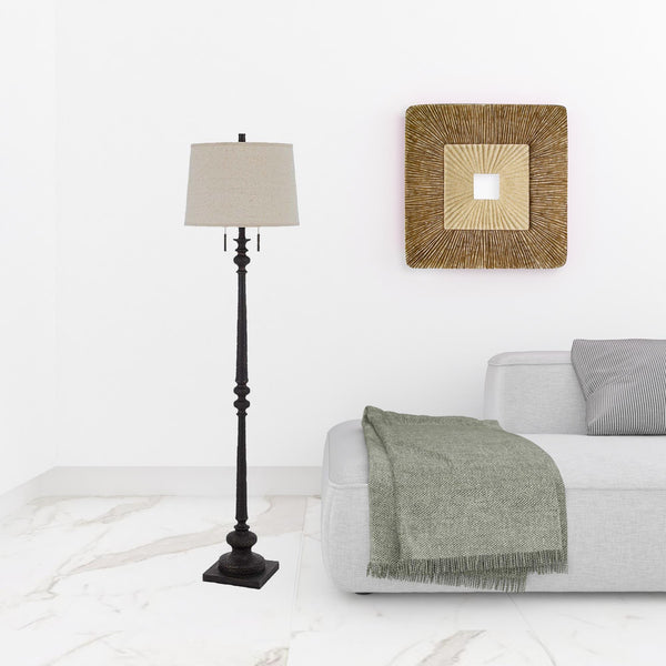 Homeroots 63" Rusted Two Light Traditional Shaped Floor Lamp With Beige Square Shade  Metal 526294