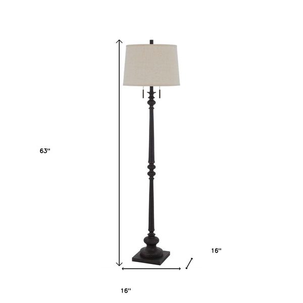 Homeroots 63" Rusted Two Light Traditional Shaped Floor Lamp With Beige Square Shade  Metal 526294