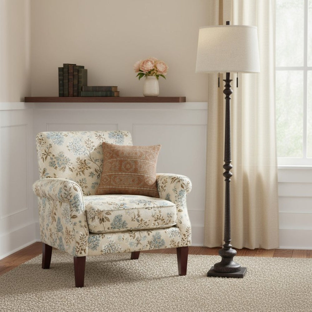 HomeRoots 63" Rustic Two-Light Floor Lamp with Beige Shade - Perfect for Farmhouse & Industrial Decor Spaces! 526294