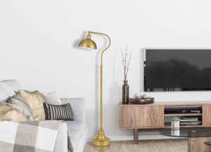 HomeRoots 60" Brass Traditional Floor Lamp with Dimmable Ambient Light and Elegant Antiqued Shade Design 526295
