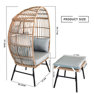 English Elm Outdoor Garden Wicker Egg Chair with Ottoman, Ergonomic Lumbar Support, Thick Weatherproof Cushions W2337P151815