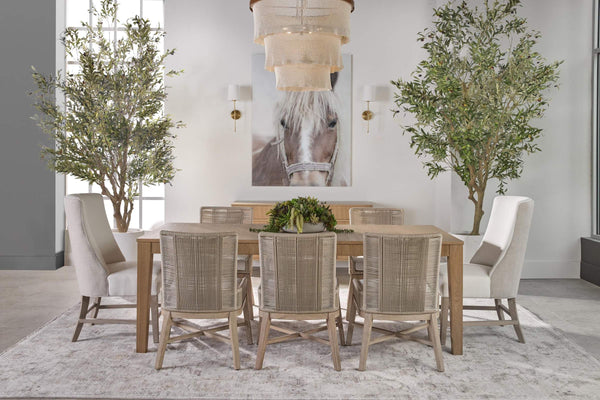 Essentials for Living Highland Oak Wood Extension Dining Table Seats Eight with Fluted Apron Detail 5263.NAT-OAK