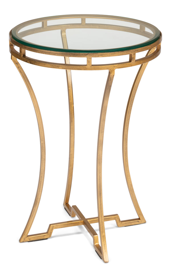 Sarreid The Wine Money Table - Elegant Plain Glass Top With Antique Brass Base For Modern Home Decor Gold  52630