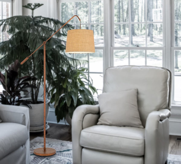 HomeRoots 68" Adjustable Vintage Floor Lamp with Rust Fabric Drum Shade for Cozy Ambiance in Any Room 526300
