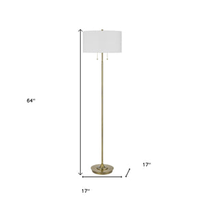 Homeroots 64" Brass Two Light Traditional Shaped Floor Lamp With White Rectangular Shade  Metal 526301