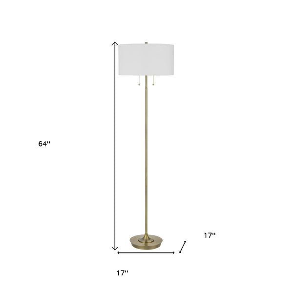 Homeroots 64" Brass Two Light Traditional Shaped Floor Lamp With White Rectangular Shade  Metal 526301