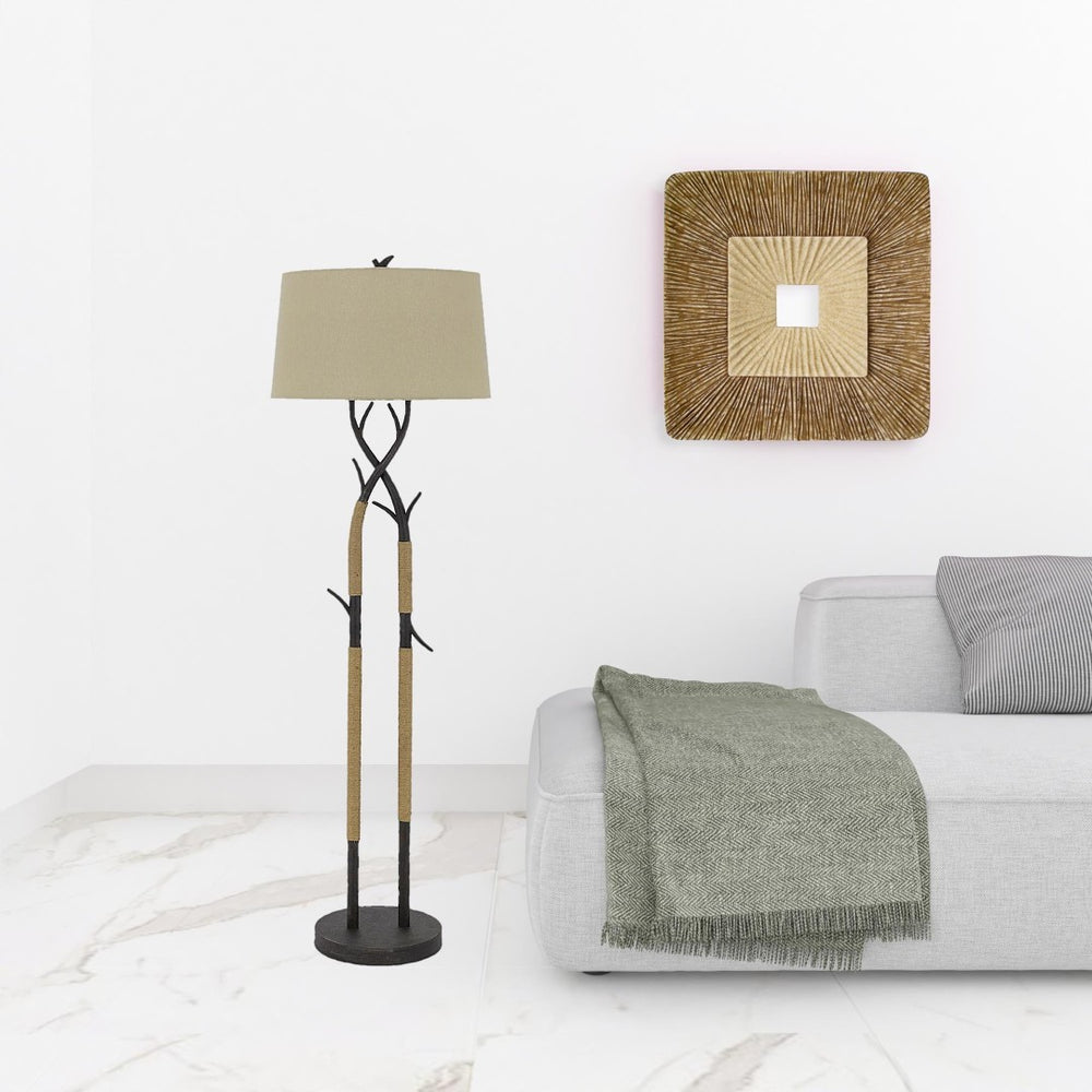 HomeRoots 55" Classic Black Floor Lamp with Tan Shade – Elegant Lighting for Living Rooms, Offices & More 526302