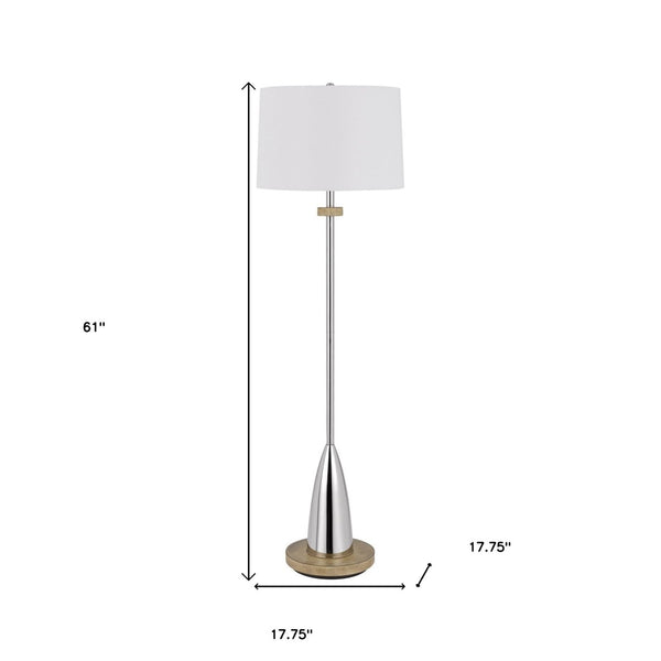 HomeRoots 61" Chrome Floor Lamp with Dimmable White Shade – Elegant Lighting for Living Rooms & Bedrooms 526307