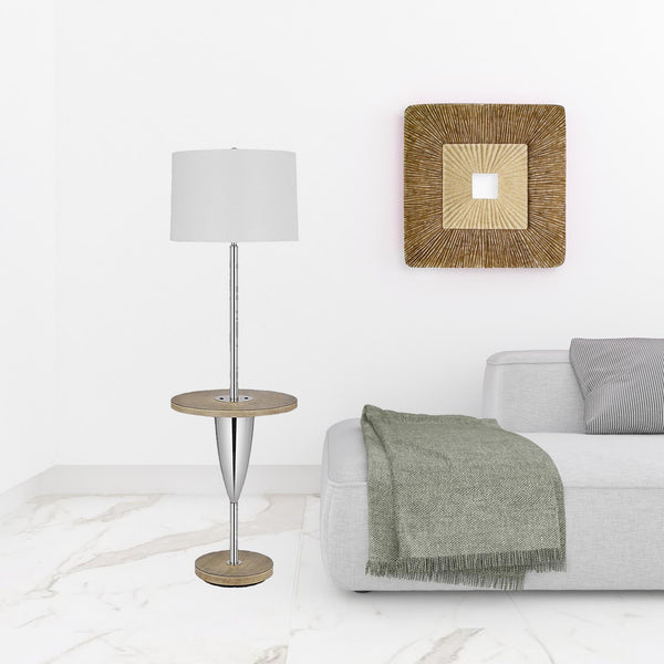 Homeroots 61" Chrome Tray Table Floor Lamp With White Square Shade  Metal 526308