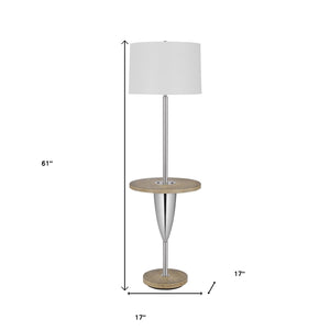 Homeroots 61" Chrome Tray Table Floor Lamp With White Square Shade  Metal 526308