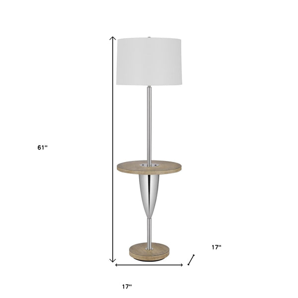 Homeroots 61" Chrome Tray Table Floor Lamp With White Square Shade  Metal 526308
