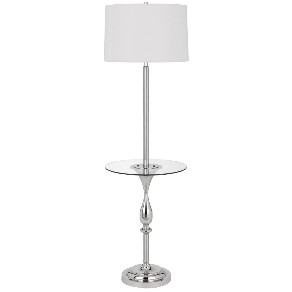 HomeRoots 61" Chrome Tray Table Floor Lamp with USB Port & White Glass Shade - Modern Design & Functionality 526309